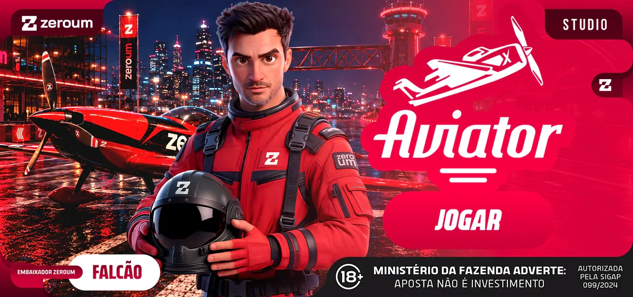 Banner do jogo Aviator com o embaixador Falcão