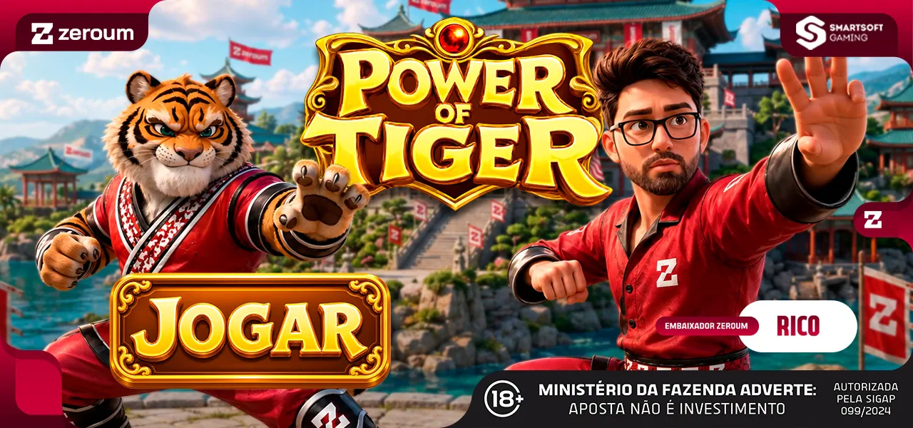 Banner do jogo Power of Tiger com o embaixador Rico